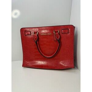 Michael Kors Red Croc-Embossed Leather Tote Bag – Large Structured Satchel